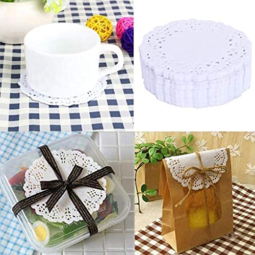 Adaamya Lace Paper Doilies - 100-Piece Bulk Pack (6.5 Inch White) for Cake Packaging, Dessert Display & Tableware Decoration - Perfect for Weddings, Tea Parties, and DIY Crafts
