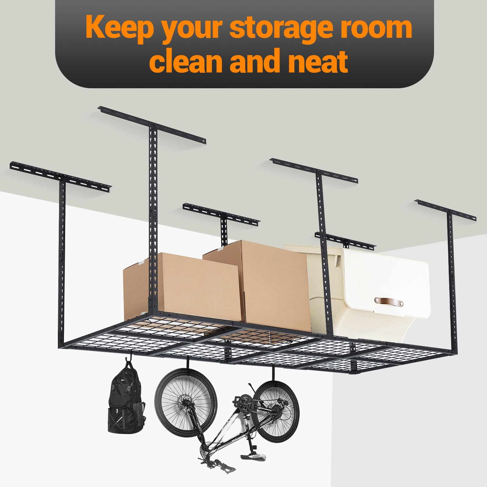 Heavy Duty Garage Ceiling Storage Racks - 96'' x 36'' Adjustable Cold Rolled Steel Overhead Organizer for Home, Warehouse & Workshop Organization