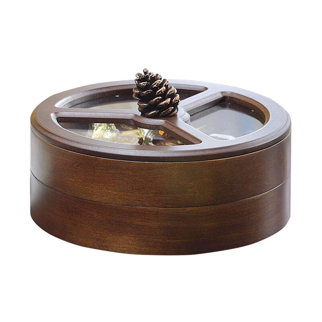 Wooden Rotating Fruit Basket with Lid - Double Layer Pine Cone Design Candy Box for Home & Office | Perfect for Serving Fruits, Snacks, and Desserts on Desktops or Kitchen Countertops