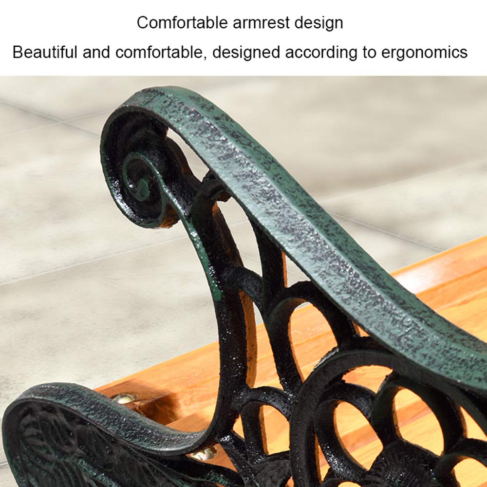 3-Seater Outdoor Park Bench - Weather-Resistant Solid Wood Slatted Seat with Backrest & Armrests - Cast Iron Frame Garden Terrace Bench - Perfect for Porches, Patios, Gardens and Public Parks