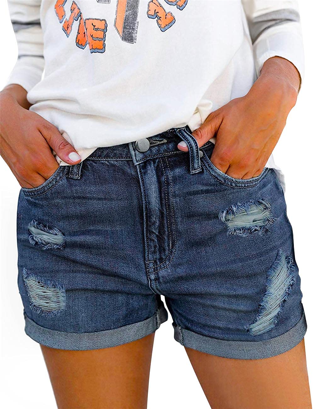 MODARANI Women's Ripped Distressed Denim Shorts - High Waisted Cut Off Jean Shorts for Summer | Perfect for Beach, Music Festivals & Casual Outings