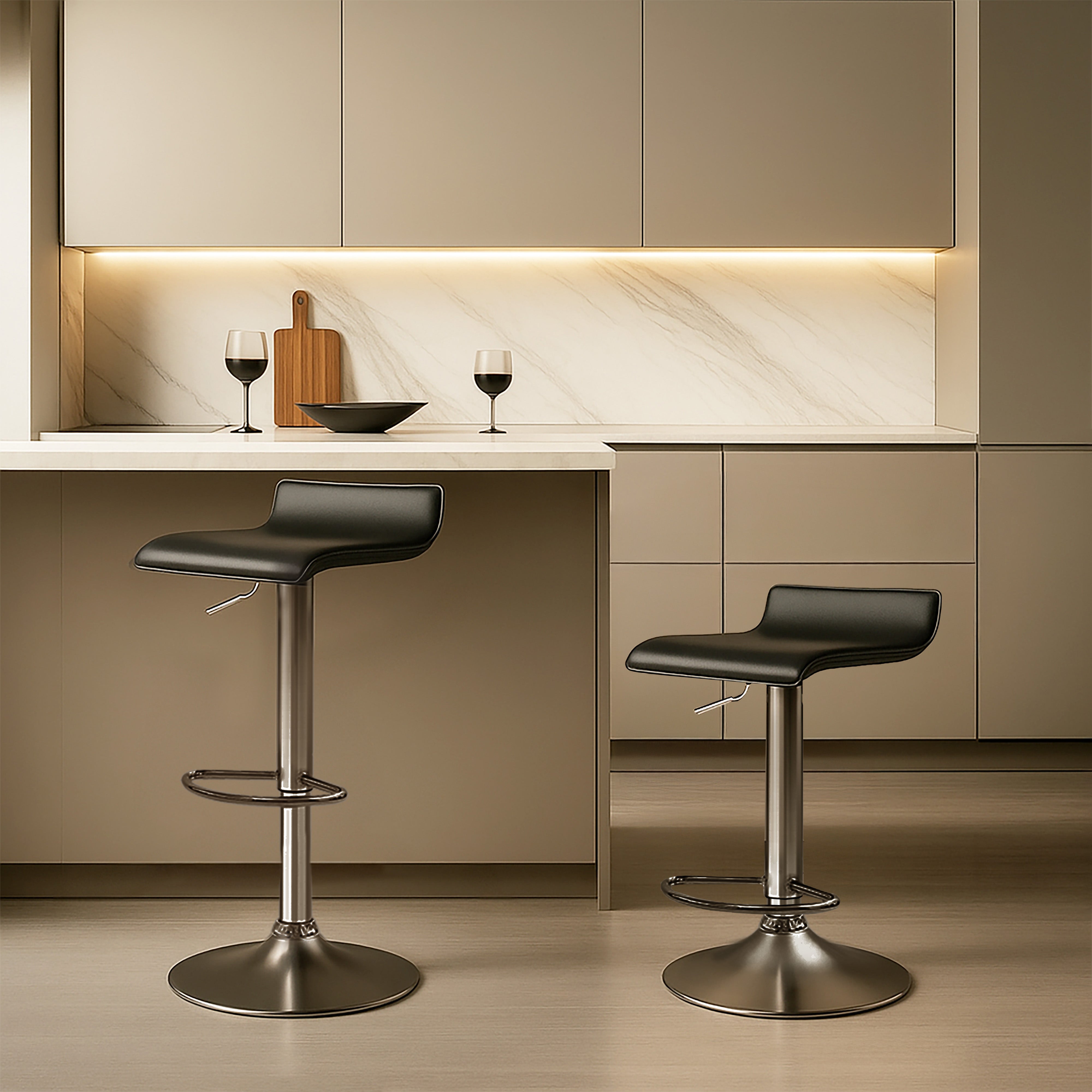 Urban Style Set of 4 Craig Adjustable Height Bar Stools with Gas Lift Mechanism - Chrome & Black Modern Kitchen Counter Stools for Dining Room, Bar or Breakfast Nook