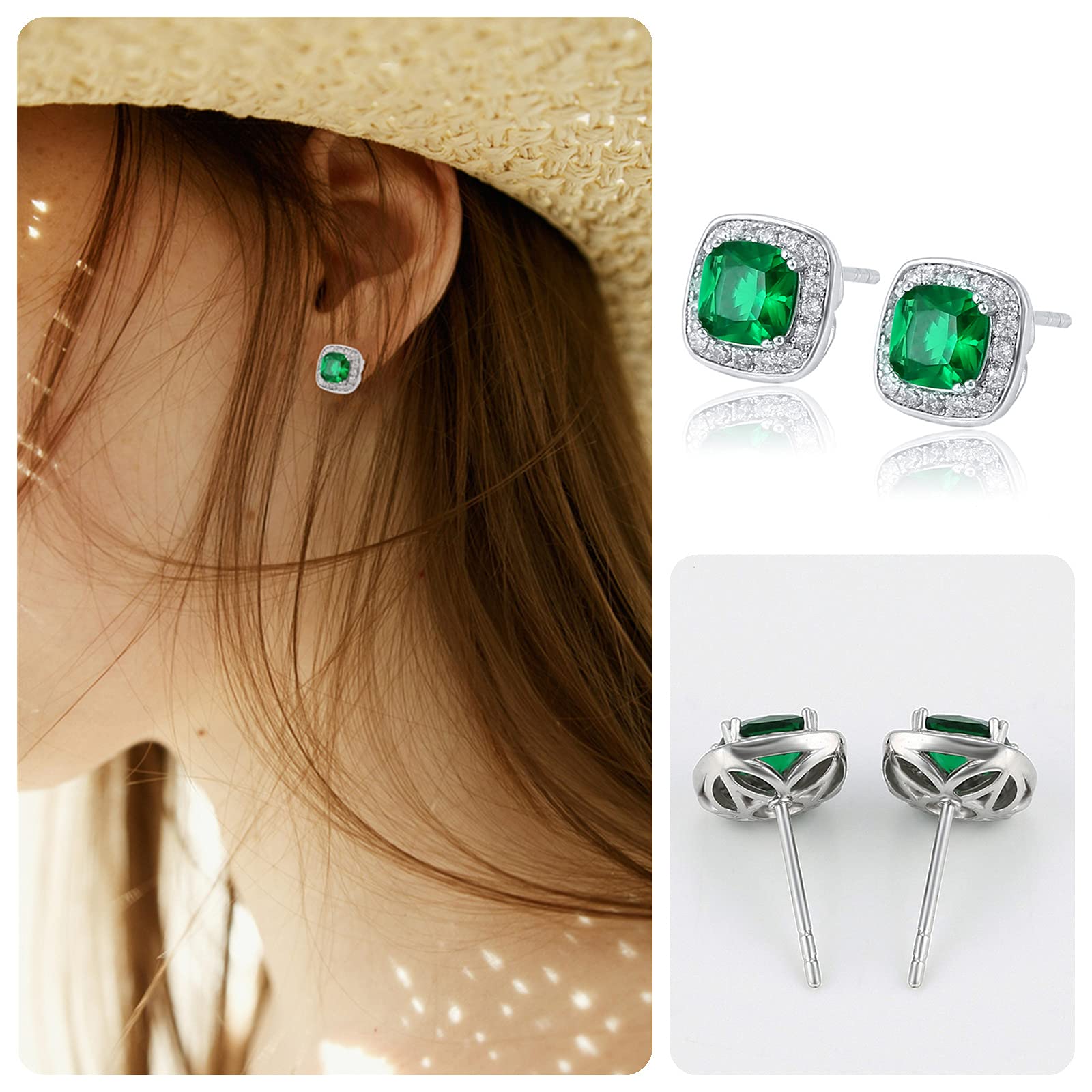 VONSSY 925 Sterling Silver Cubic Zirconia Stud Earrings for Women - Hypoallergenic Nickel Free Square Gemstone Jewelry Gift for Wife, Mother, Daughter - Perfect for Weddings, Anniversaries & Everyday Elegance