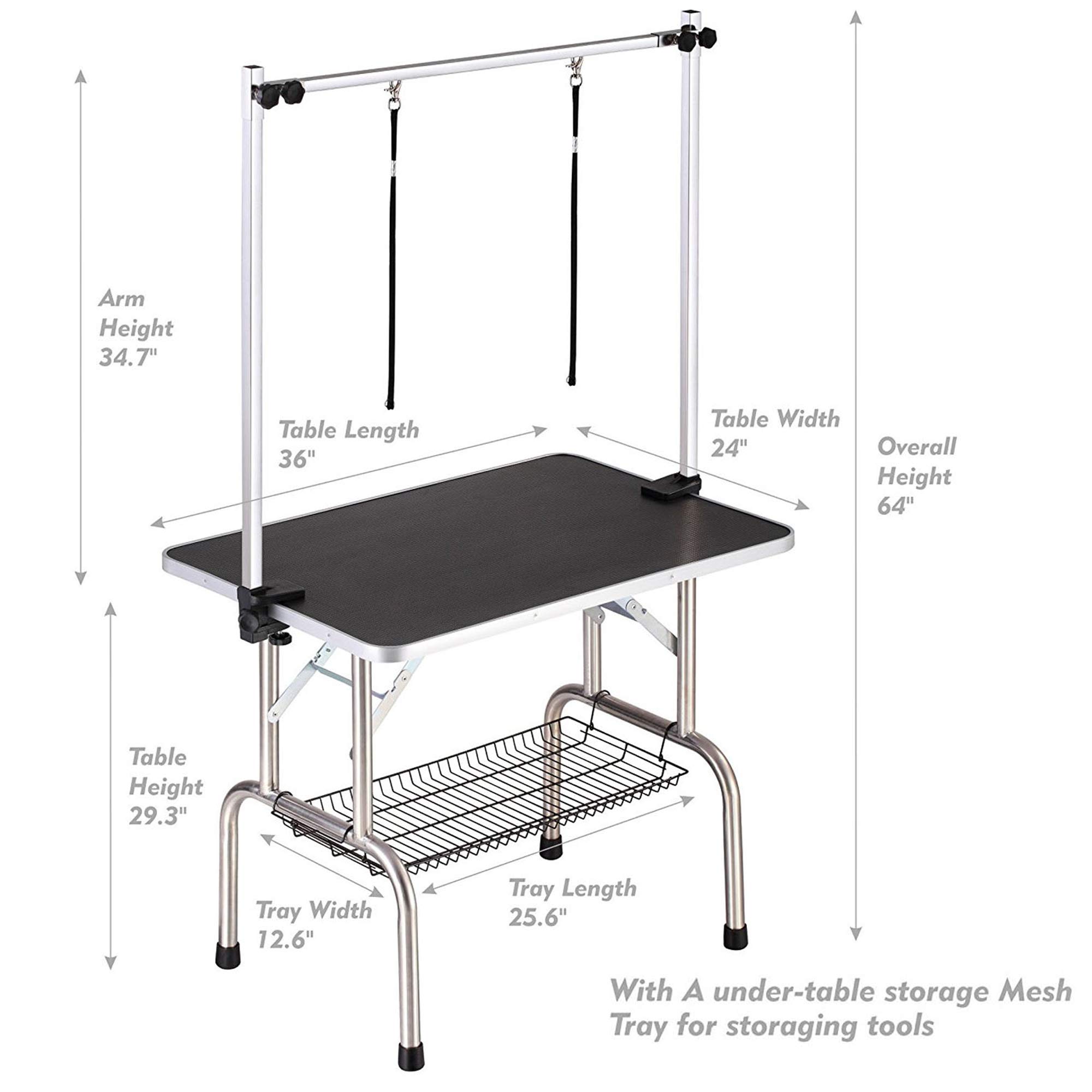 Professional Heavy-Duty Adjustable Dog Grooming Table with Arms, Noose & Mesh Tray - Foldable Pet Grooming Station for Large Dogs Up to 330LBS (36