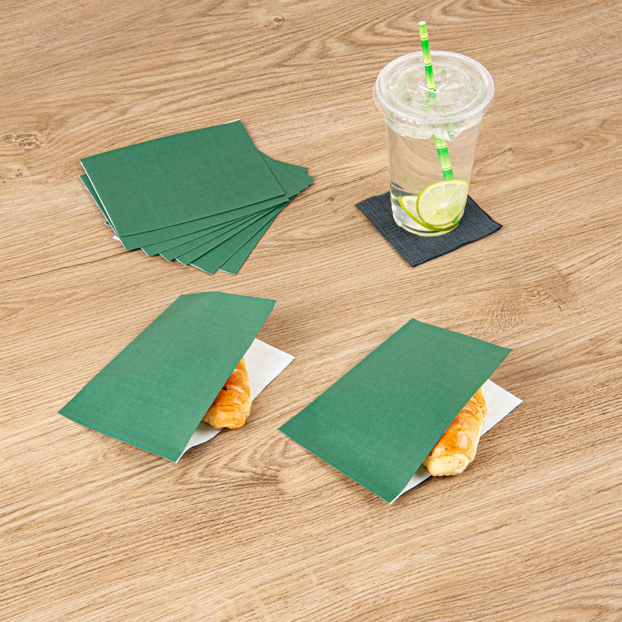 Eco-Friendly Forest Green Greaseproof Paper Bags - Small Double Open Design (6.25