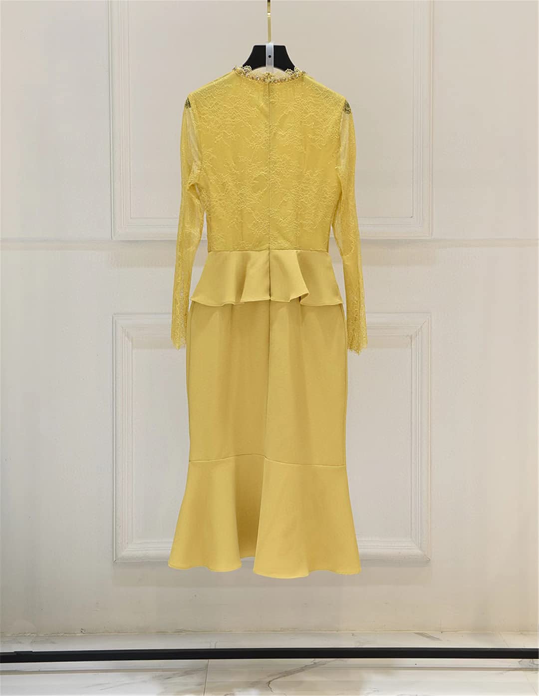 Elegant Yellow Lace Beaded Ruffled Maxi Dress for Women - Spring 2022 Fashion - Perfect for Weddings, Parties & Special Occasions