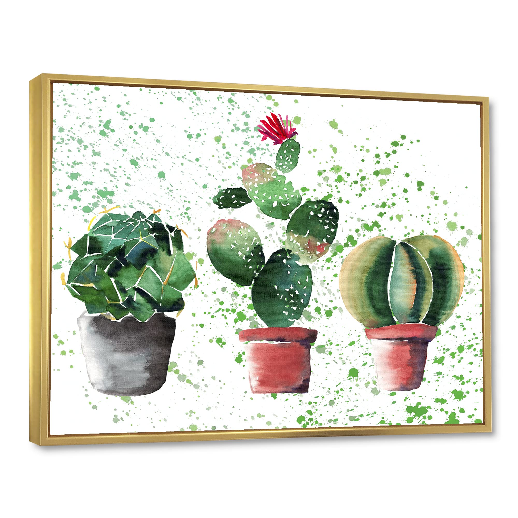 Three Cacti In Clay Pots - Traditional Framed Canvas Wall Art Print for Home & Office Decor | Desert-Themed Wall Decor | Perfect for Living Room, Bedroom or Workspace