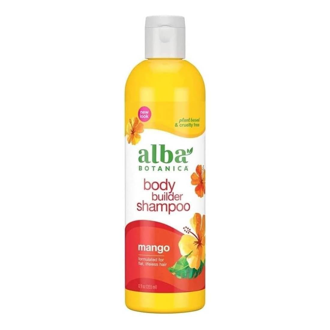 Alba Botanica Body Builder Shampoo for Voluminous Hair - Mango Scented, 12 Oz - Sulfate-Free & Vegan Formula for Thicker, Fuller Hair - Perfect for Daily Use & Hair Volume Boost