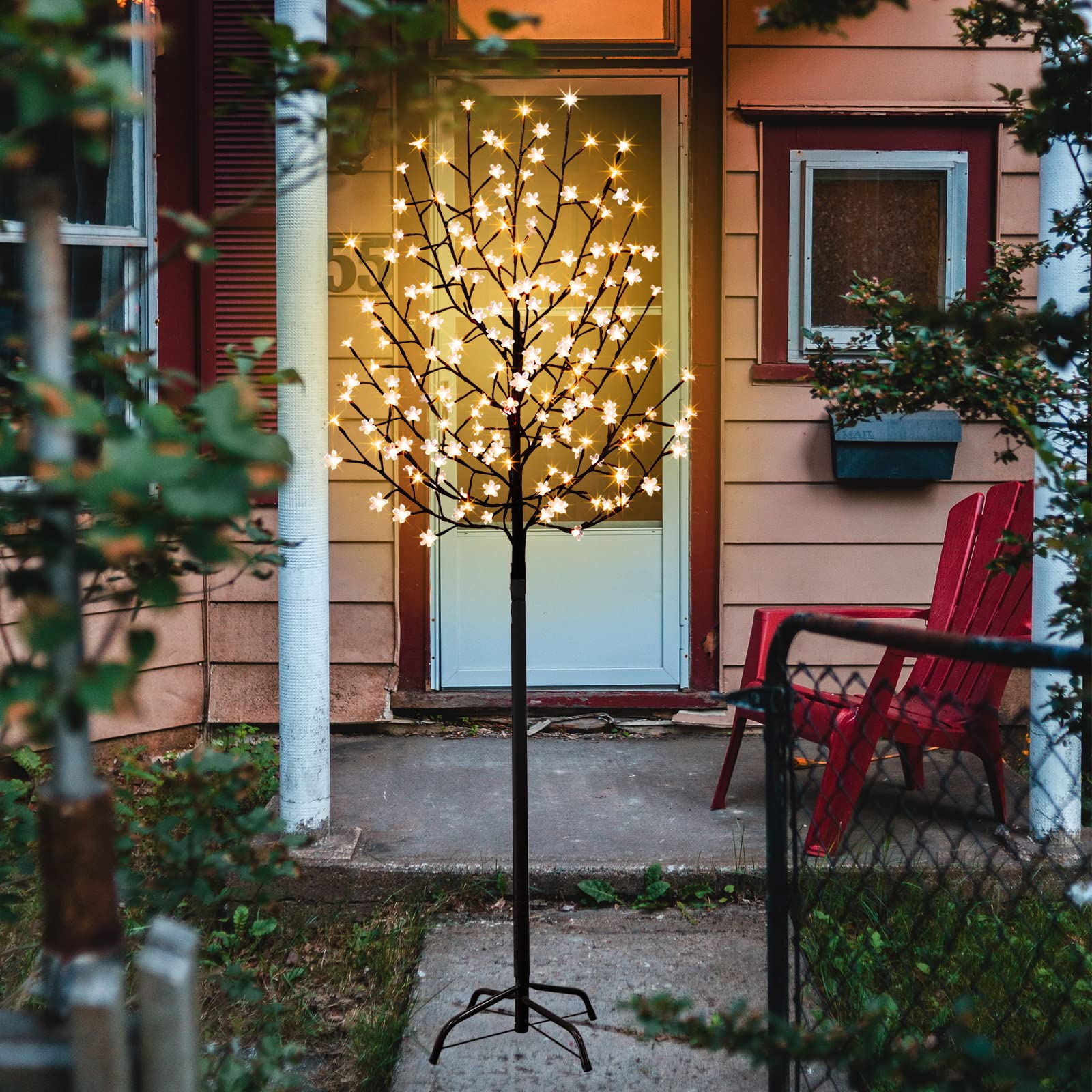 FUCHSUN 6FT 200 LED Solar Cherry Blossom Tree Light - Outdoor Waterproof Garden Decor with Warm White Lights for Patio, Yard, Pathway, Wedding, Festival, Christmas Decoration | Perfect for Backyard, Lawn, Porch & Landscape Lighting