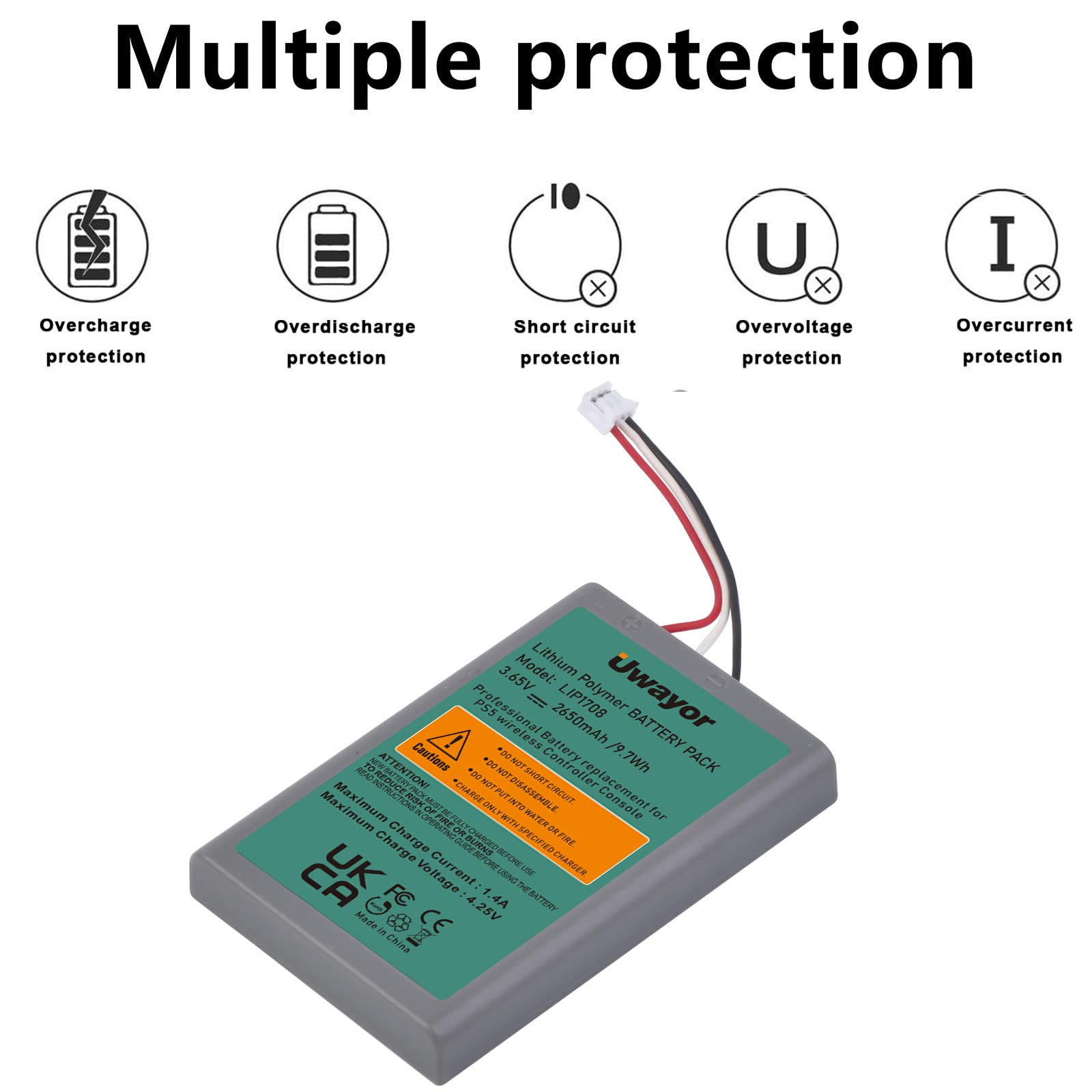Uwayor 2650mAh High Capacity Replacement Battery for Sony PlayStation 5 Wireless Controller - Long Lasting PS5 Gamepad Battery for Extended Gaming Sessions
