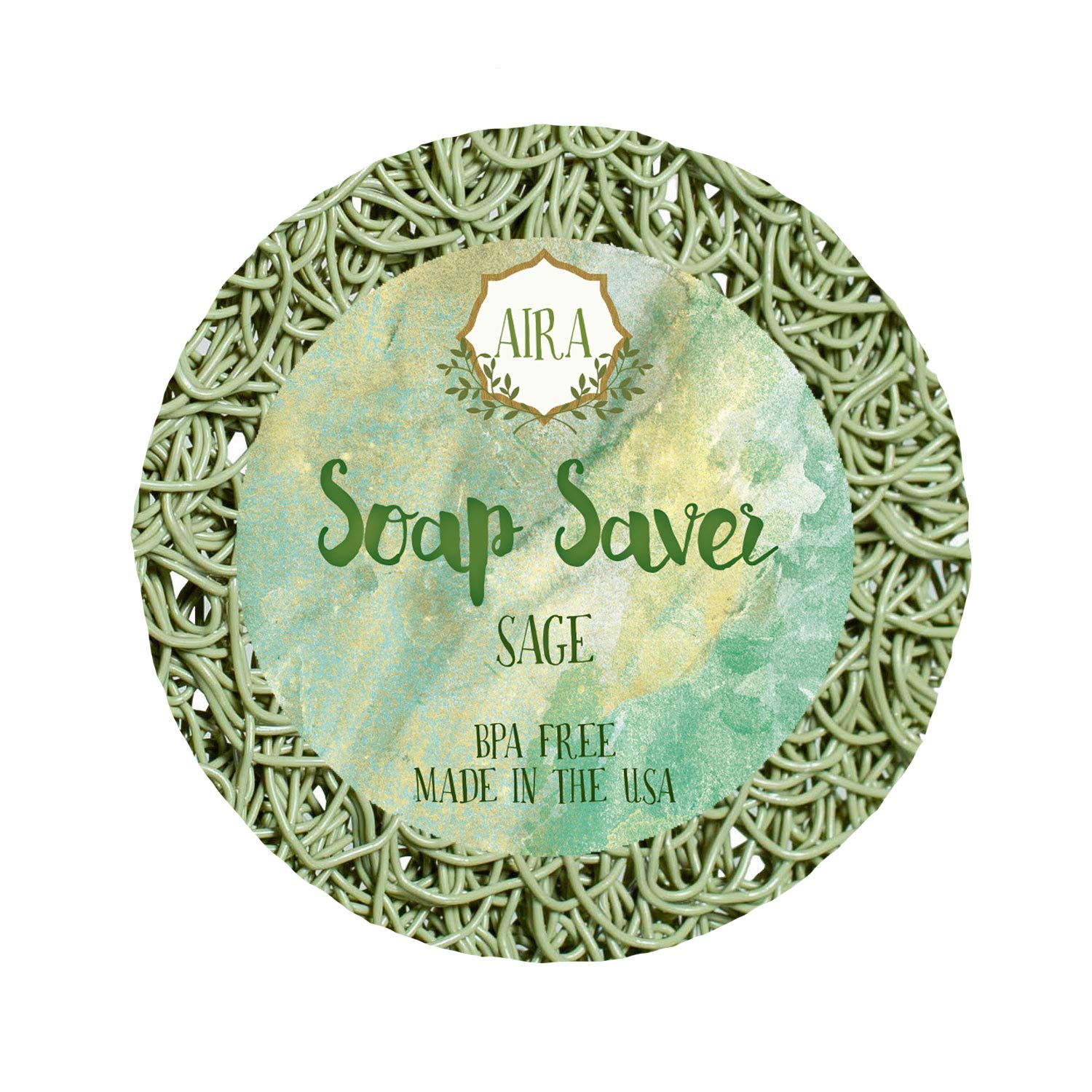 Aira Soap Saver - BPA Free Round Sage Soap Dish & Holder for Shower & Bath - Extends Soap Life with Water Drainage & Air Circulation - Fits All Soap Dishes - Perfect for Bathroom, Kitchen, and Travel Use