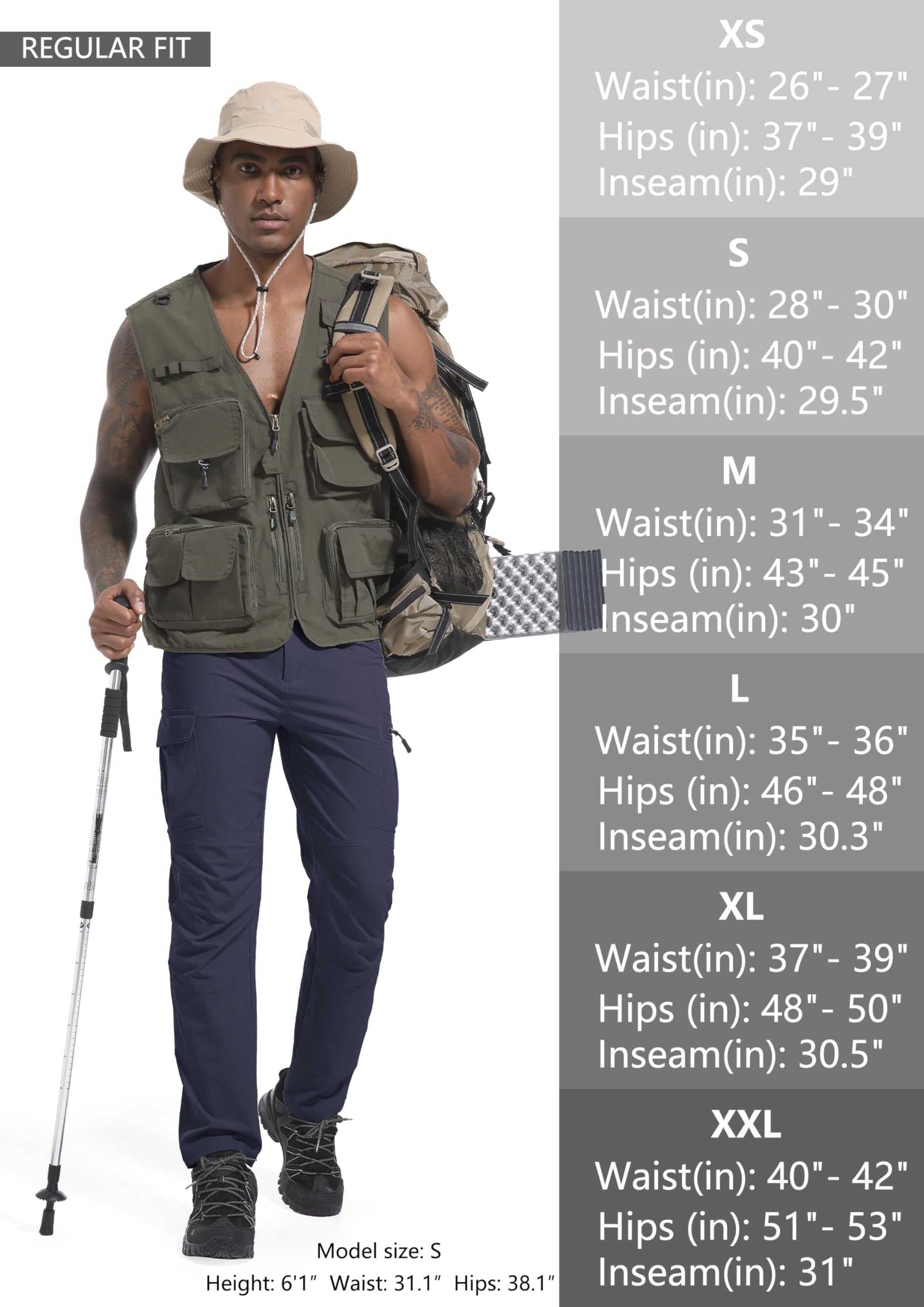 Men's Waterproof Hiking Cargo Pants - Lightweight Quick Dry Outdoor Pants with 6 Pockets & Stretch Fabric for Fishing, Travel & Work - Perfect for Camping, Trekking & Adventure Activities