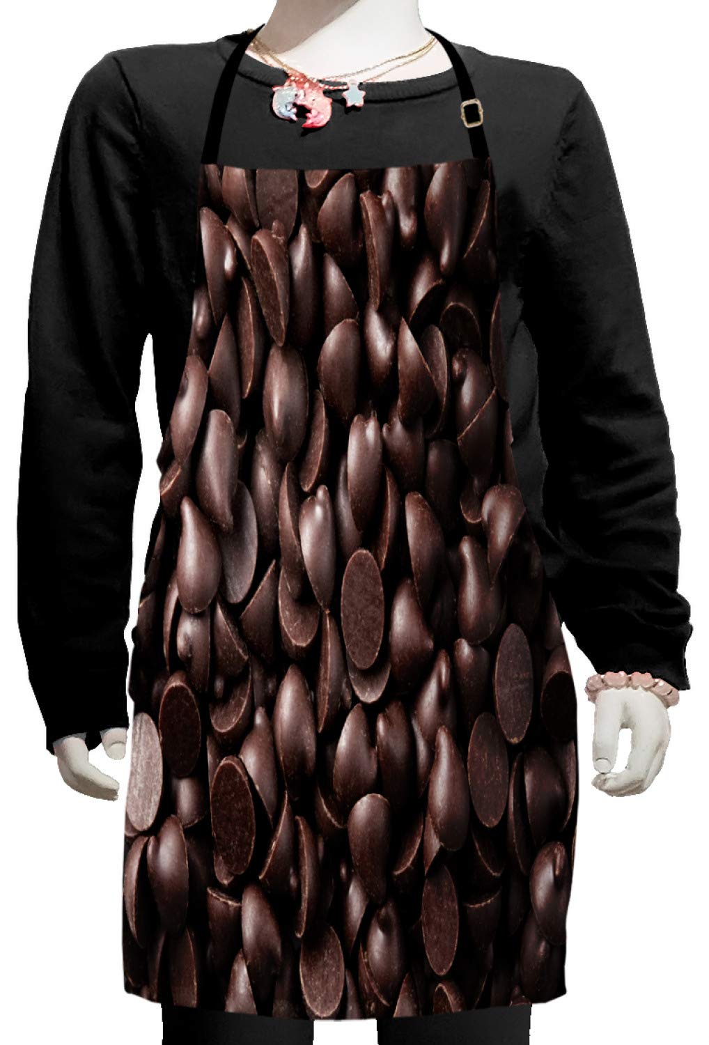 Ambesonne Chocolate Apron for Baking & Cooking - Adjustable Bib Apron with Chocolate Chips Print - Small Brown Kitchen Apron for Women & Men - Perfect for Baking, Painting, Cooking Classes & Food Photography