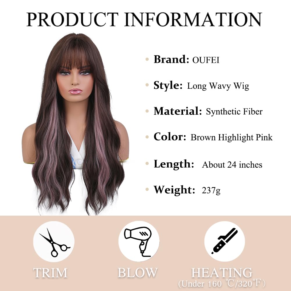 Stylish Brown Wig with Pink Highlights for Women - Perfect for Cosplay, Halloween, and Daily Fashion