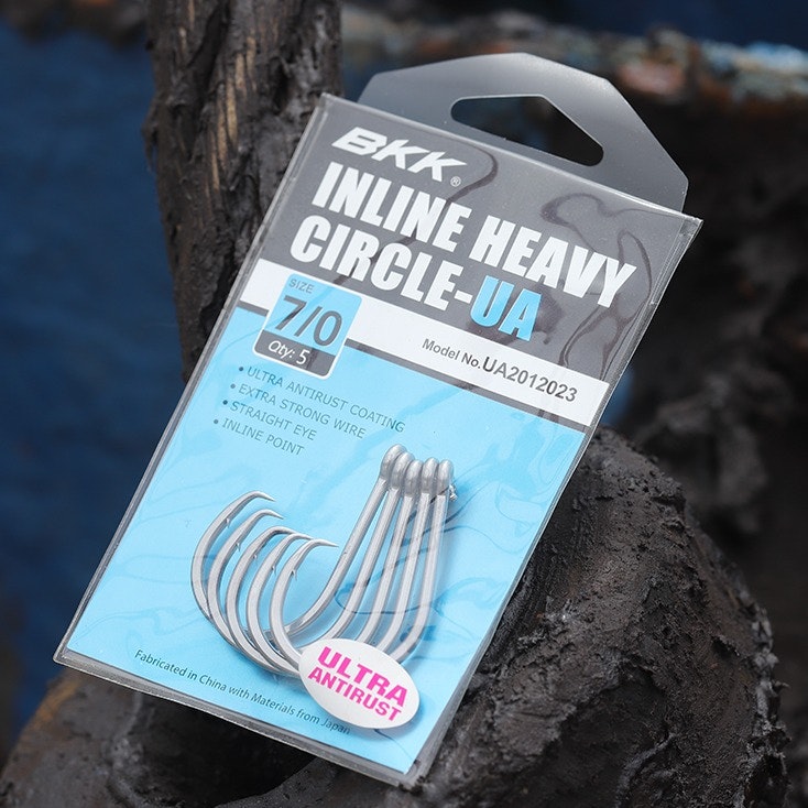 BKK UA Inline Heavy Circle Fishing Hooks - Saltwater & Freshwater Fishing, Strong & Sharp for Bass, Catfish, Salmon - Perfect for Deep Sea, Pier & Shore Fishing