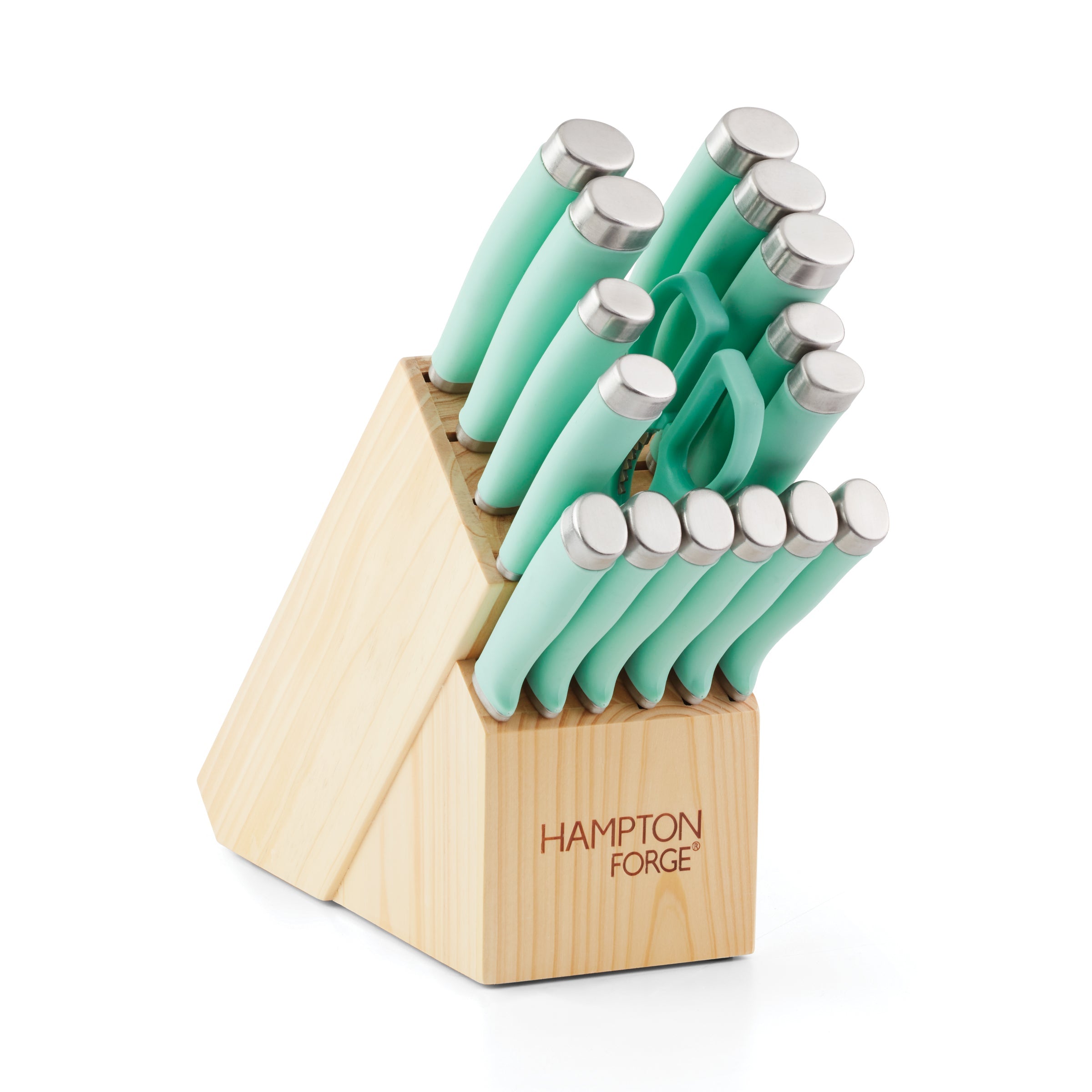 Premium 17-Piece Pistachio Wood Cutlery Block Set - Knife Set with Block for Kitchen, Cooking & Entertaining - Perfect for Home Chefs & Dinner Parties