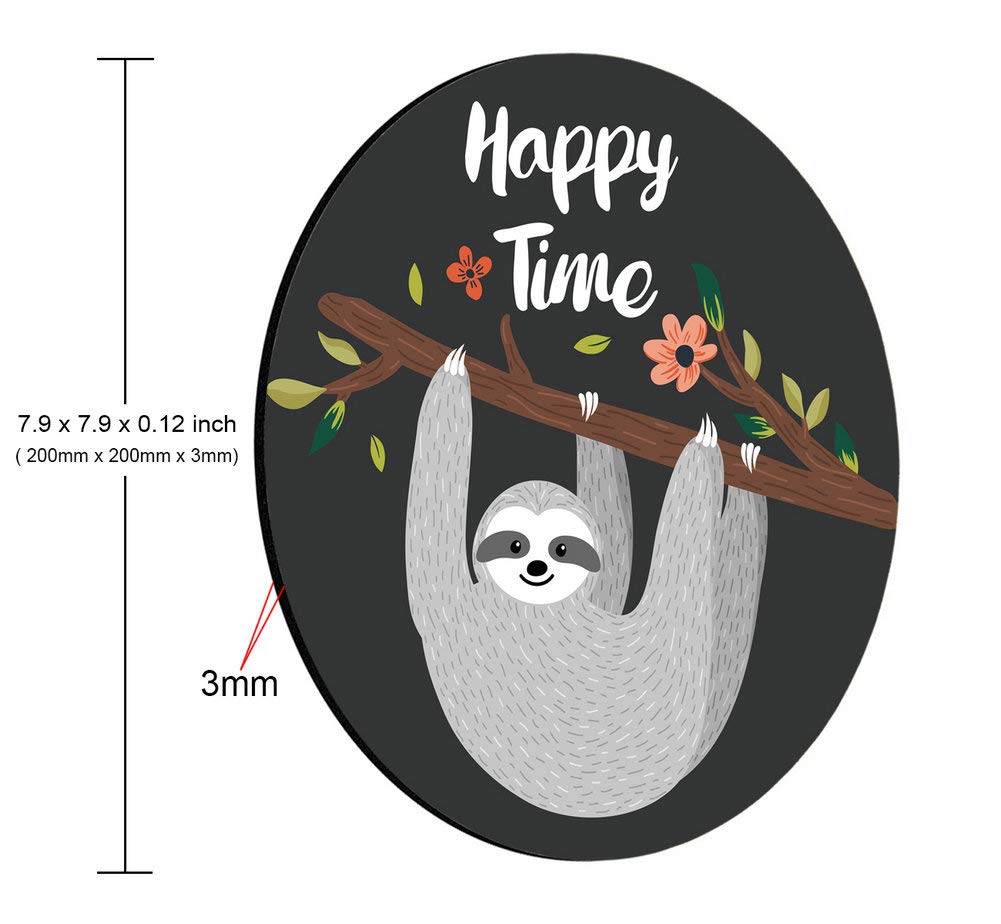 Cute Baby Sloth Inspirational Quotes Round Mouse Pad - Funny Sloth Hanging on Tree Design for Office & Gaming Use