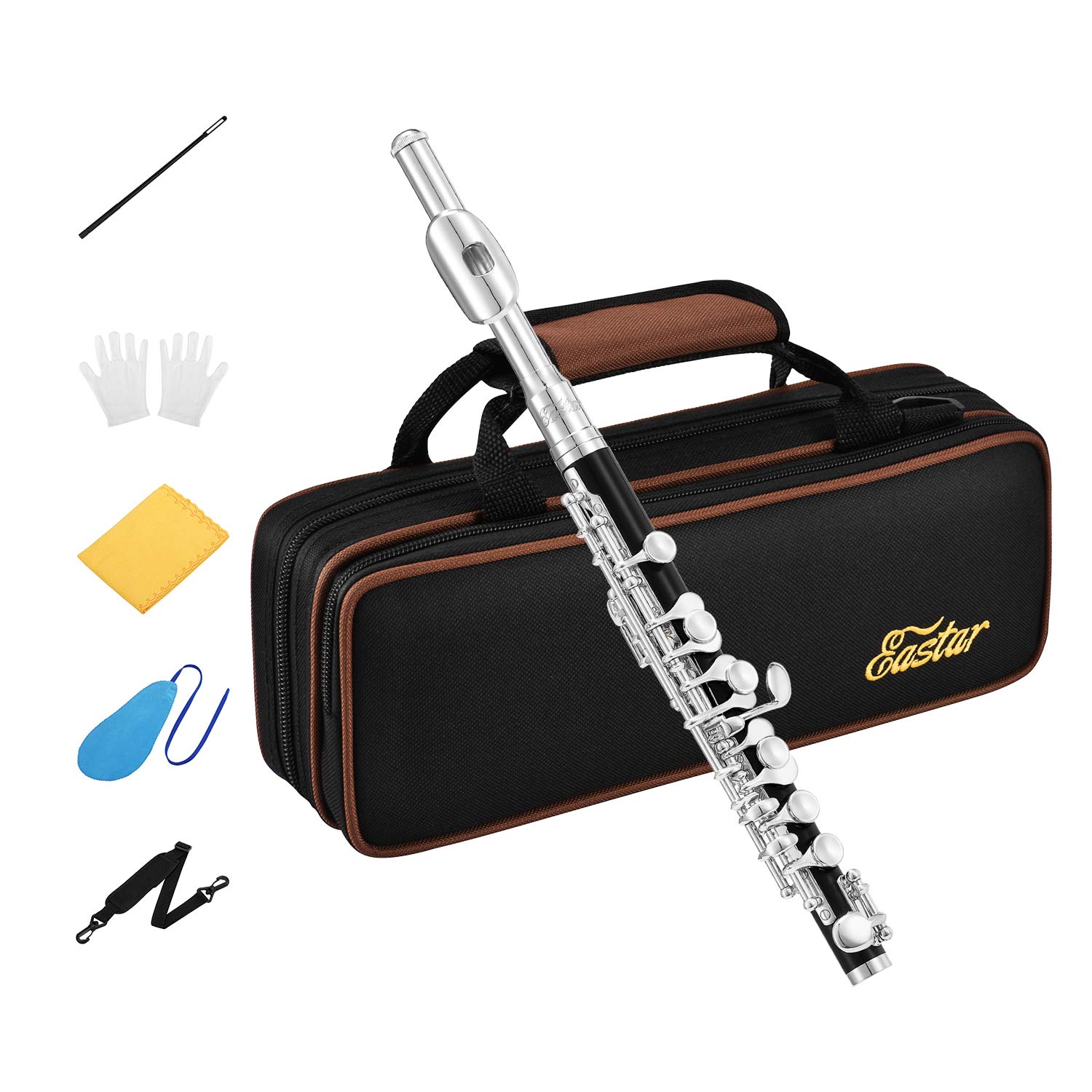 Eastar EPC-3S Silver Plated C Key Piccolo Flute for Beginners - Resin Body with Hard Case, Cleaning Kit & Gloves | Perfect for School Band, Music Lessons & Practice Sessions
