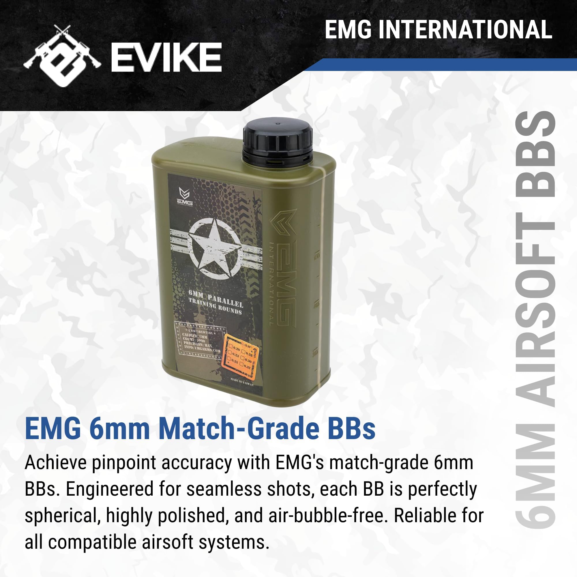 EMG International Match Grade 6mm Airsoft BBs - High Precision 0.25g & 0.30g for Competitive Shooting & Target Practice | Perfect for M4, AK47, Pistols | 5000 Count | White
