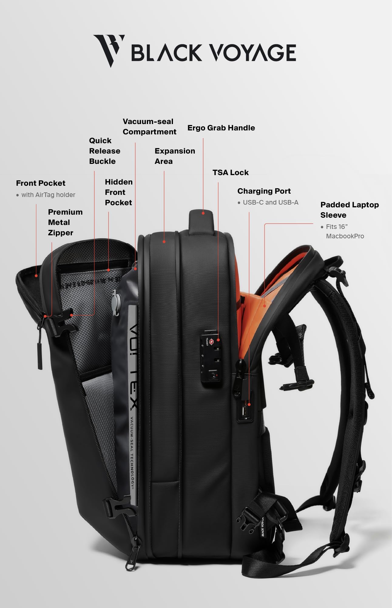 60L Expandable Vacuum Seal Compression Travel Backpack with Electric Air Pump - Water Resistant & TSA Lock (Zephyr Black, 25L-60L) | Perfect for Air Travel, Camping & Space-Saving Storage