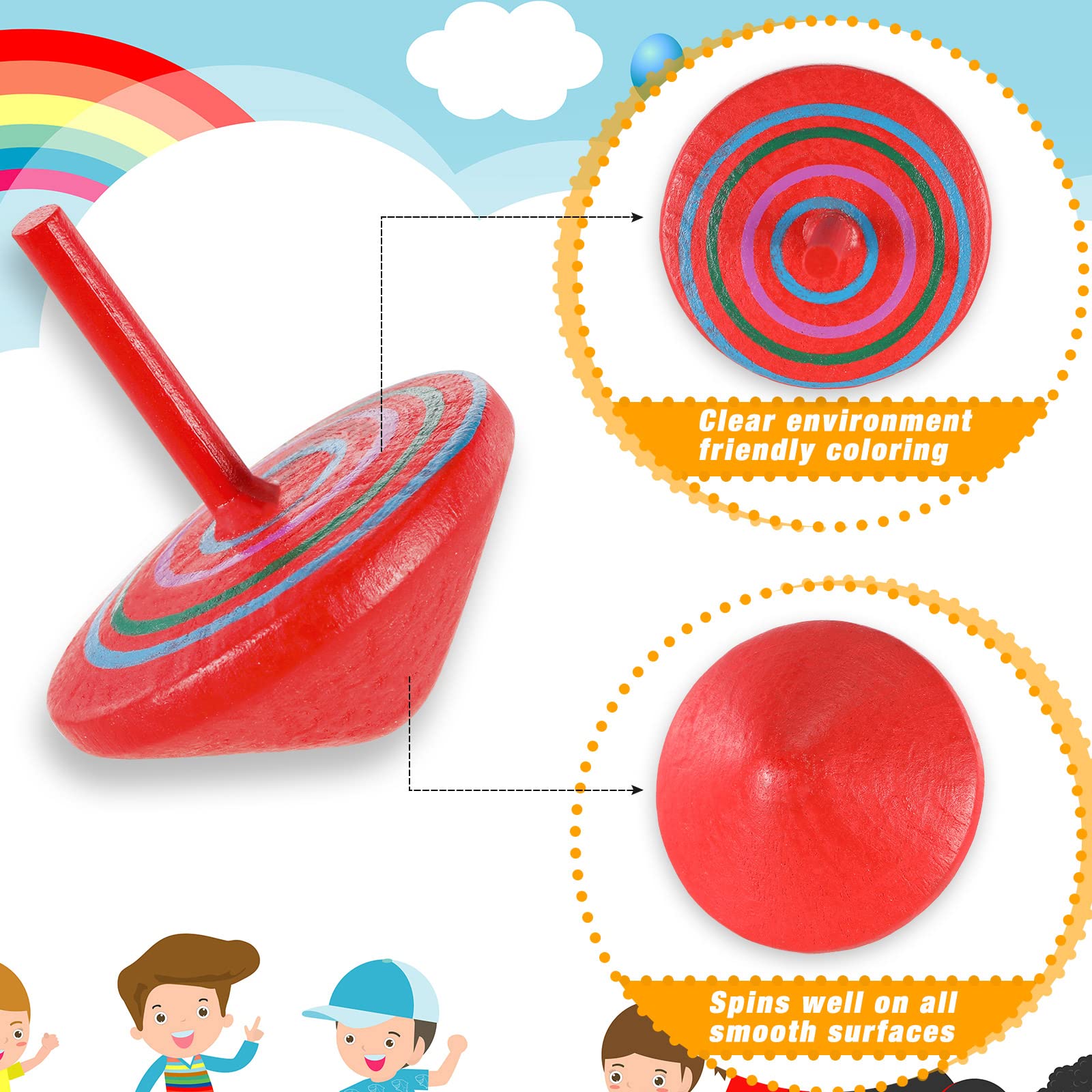 Colorful Wooden Spinning Tops for Kids - Educational Toys & Party Favors for Birthday Gifts