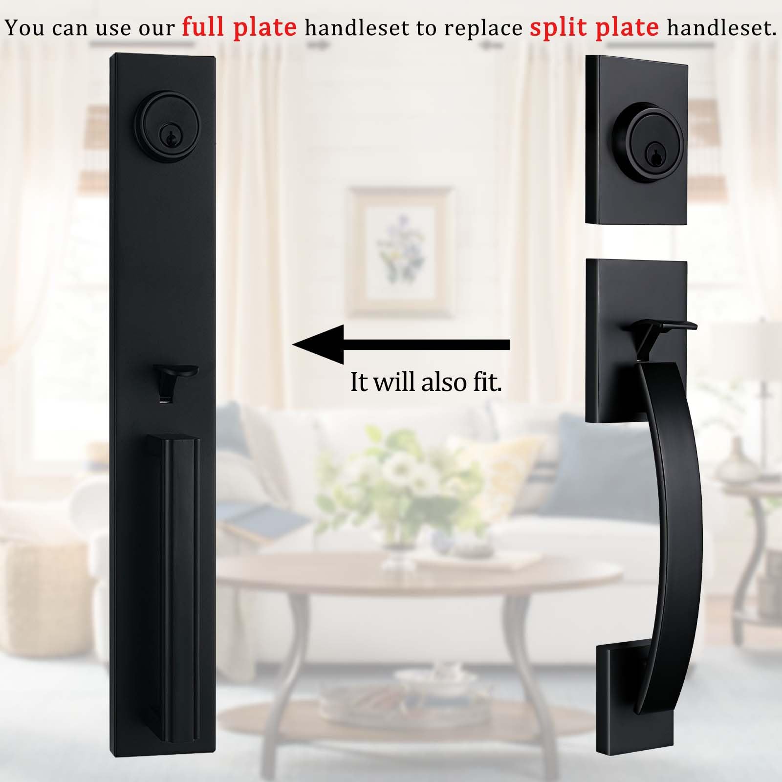 TMC Iron Black Front Double Door Handleset with Keyed Entry - Durable Exterior Door Hardware for Home Security & Style | Perfect for Entry Doors, Front Gates & Commercial Buildings
