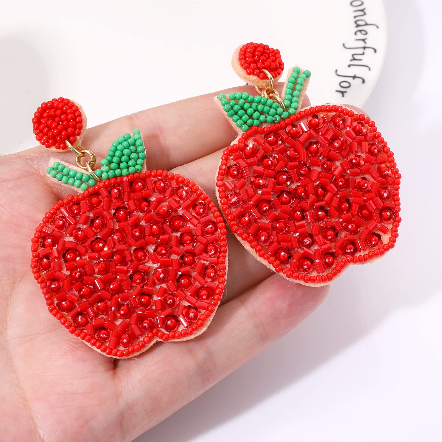 Handmade Beaded Pencil & Apple Dangle Earrings for Teachers - Hypoallergenic Teacher Appreciation Jewelry Gift, Fun Back to School Accessories for Women & Students | Perfect for Classroom Wear, Teacher's Day Celebrations and School-Themed Parties