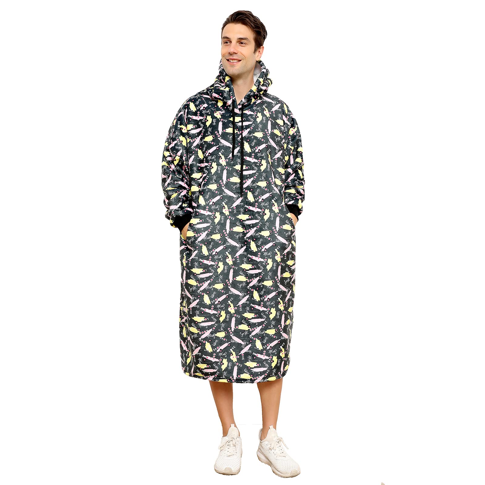 Moosth Oversized Sherpa Wearable Blanket Hoodie - Soft Flannel Plush Blanket Sweatshirt for Men & Women - 47 Inch Long Black Healing Blanket - Perfect for Gifts, Birthday, Get Well Soon, Cozy Home & Outdoor Use