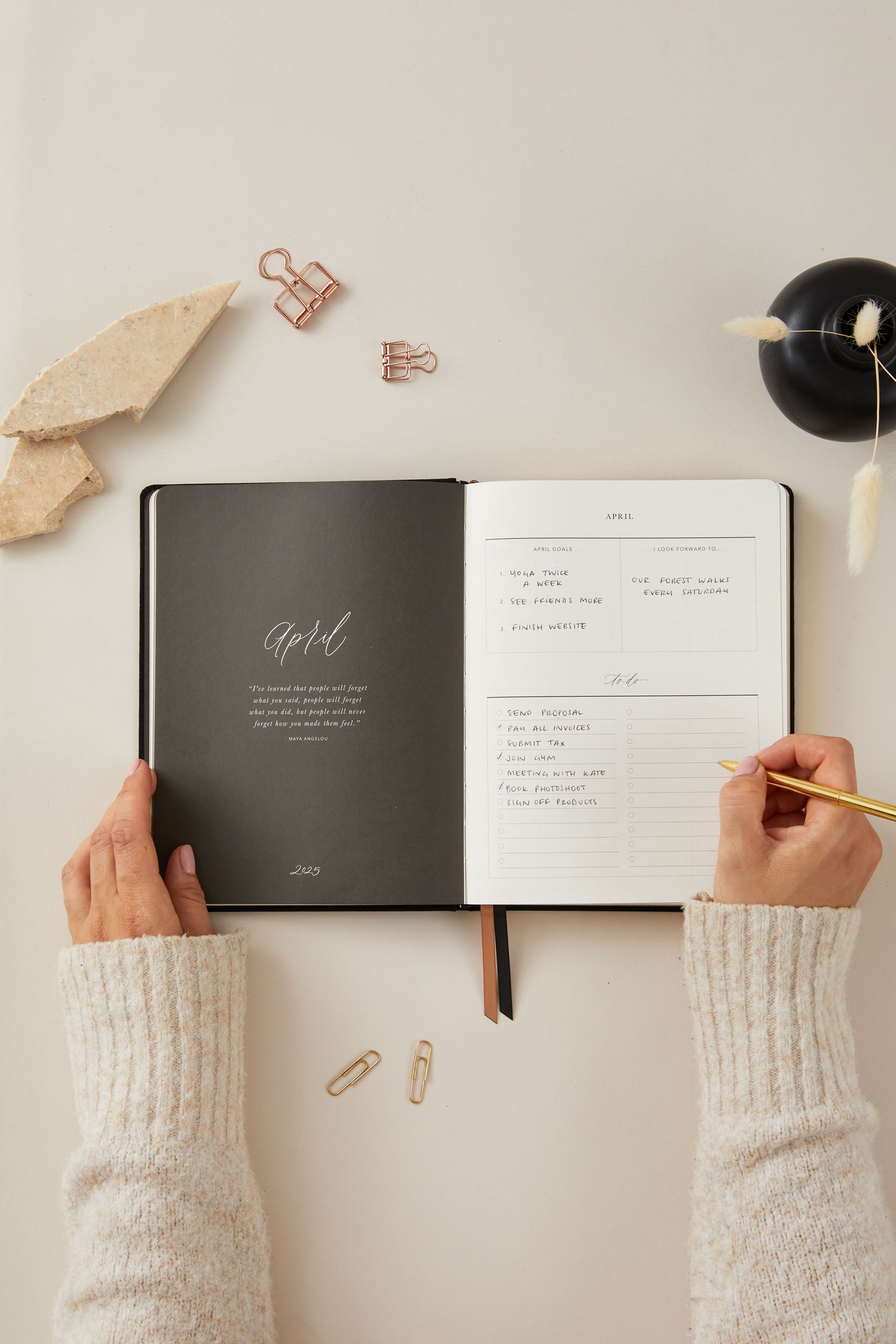 2025 Weekly Planner - Black Cloth Cover | Premium Organizer for Work, School & Personal Goals | Perfect for Professionals & Students