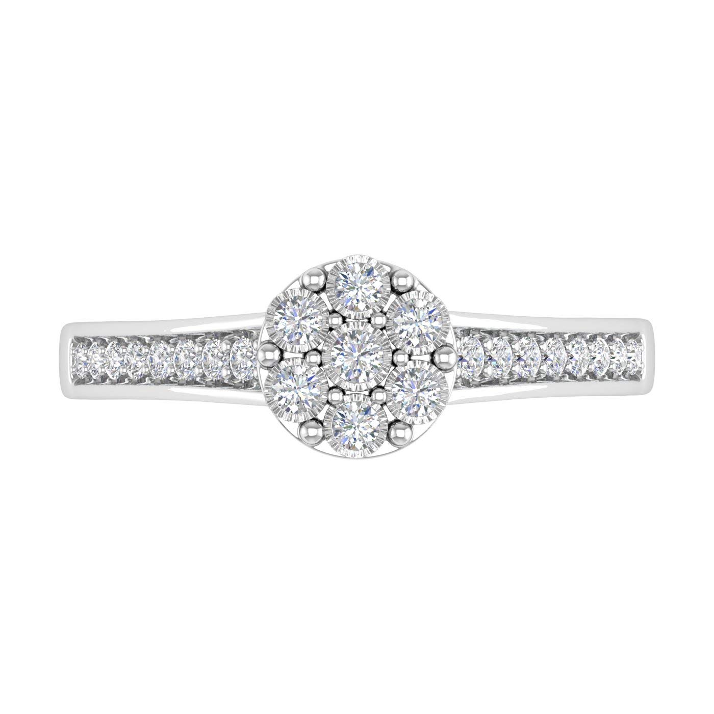 1/5 Carat Diamond Cluster Engagement Ring in 925 Sterling Silver - IGI Certified - Perfect for Proposals, Anniversaries & Special Occasions