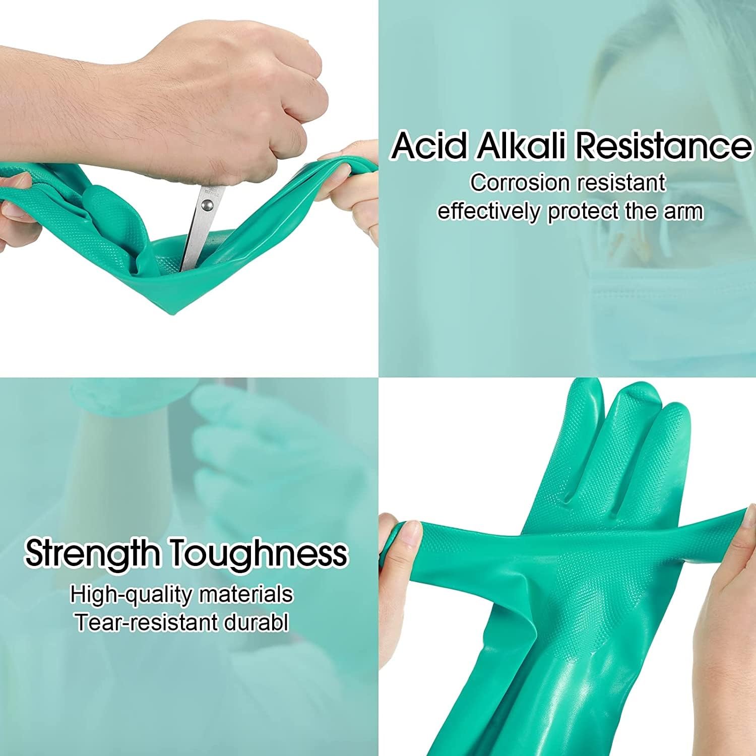 MR. GLOVE Reusable Chemical & Acid Resistant Nitrile Gloves - Heavy Duty Cleaning, Dish Washing, Gardening & Industrial Use - Green, X-Large (1 Pair) - Perfect for Kitchen, Lab & Outdoor Work