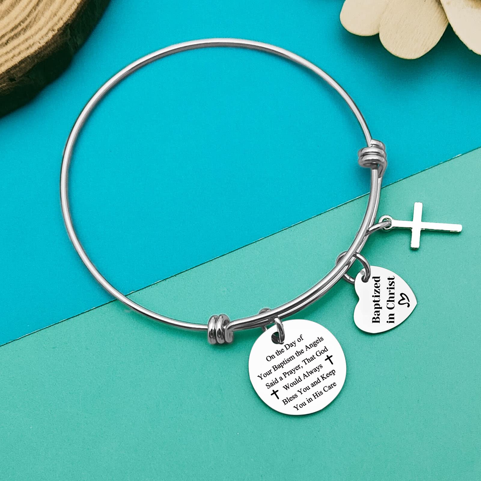 Christian Baptism Bracelet for Women - Adjustable Inspirational Bangle Jewelry, Baptism Gift for Friends & Family, First Communion Gift, Baptized in Christ - Perfect for Church, Weddings & Special Occasions