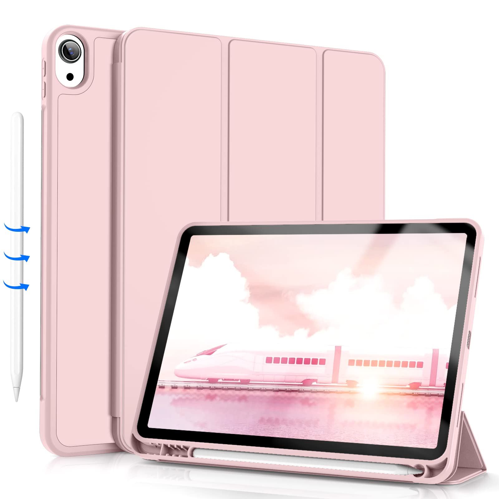 KenKe iPad Air 5th/4th Generation Case (2022/2020 Model) - Slim Trifold Stand Cover with Pencil Holder, Auto Sleep/Wake & Soft TPU Back for 10.9