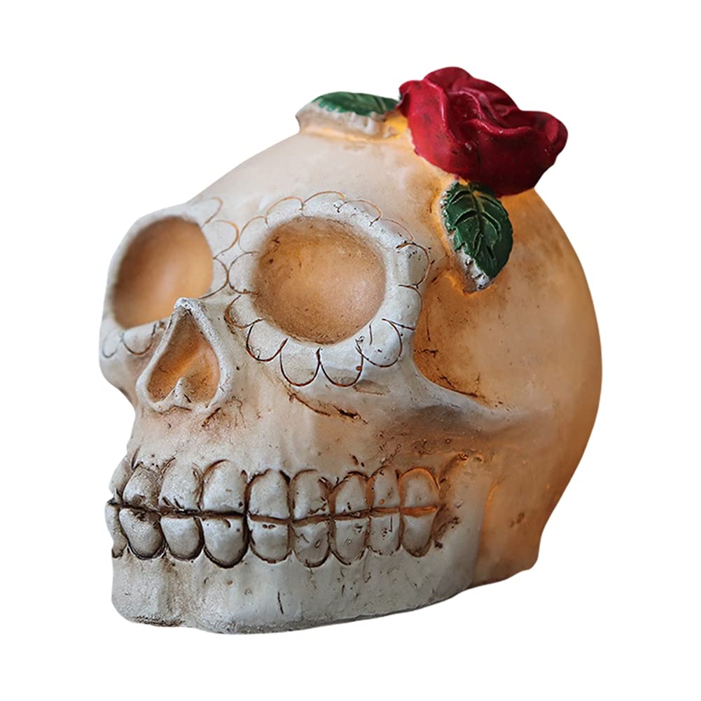 Yinrunx LED Skull Statue Light - Halloween Decor with Glowing Eyes, Resin Skull Night Light for Haunted House Party, Bar Table & Desk Decoration - Perfect Spooky Gift for Halloween, Horror Theme Nights & Gothic Home Decor