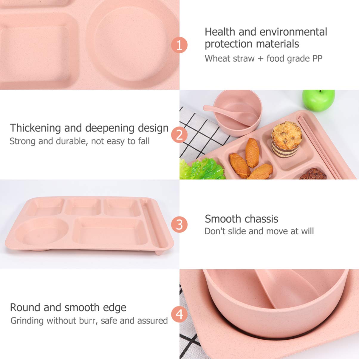 Cabilock 12-Piece Divided Snack Serving Tray Set - BPA-Free Wheat Straw Food Containers for Picnic, Appetizers, Lunch & Dinner | Reusable Eco-Friendly Plates for Home, School & Outdoor Dining