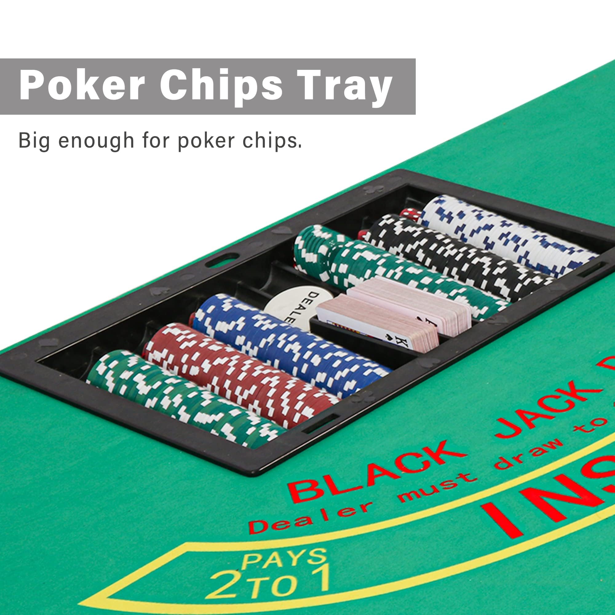 Foldable 7-Player Poker Table for Blackjack & Texas Hold'em - Casino Game Table with Stainless Steel Cup Holders - Green Speed Felt Surface for Card Games, Dominoes & Board Games - Perfect for Home Game Nights & Casino-Themed Parties