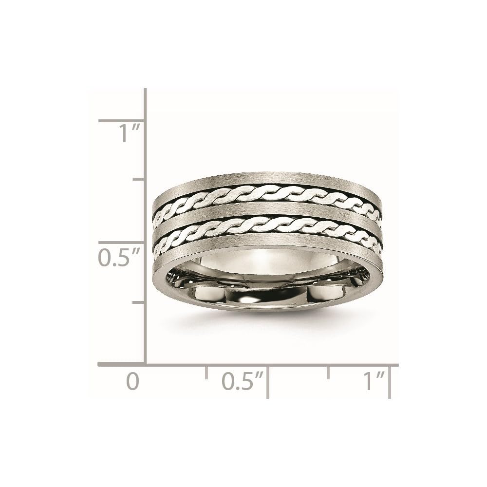 Diamond2Deal Titanium & Sterling Silver 8mm Brushed Antiqued Wedding Band Ring for Men - Durable Comfort Fit Jewelry for Engagement, Anniversary & Everyday Wear