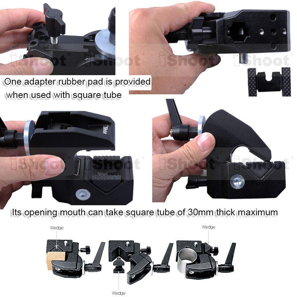 iShoot Super Strong Universal Metal Camera Clamp Holder - Compatible with 5cm Round Tubes, 3cm Square Tubes, Tripods, Light Stands & Boom Arms - Perfect for Photography, Videography, Desk, Bookshelf & Wooden Board Mounting