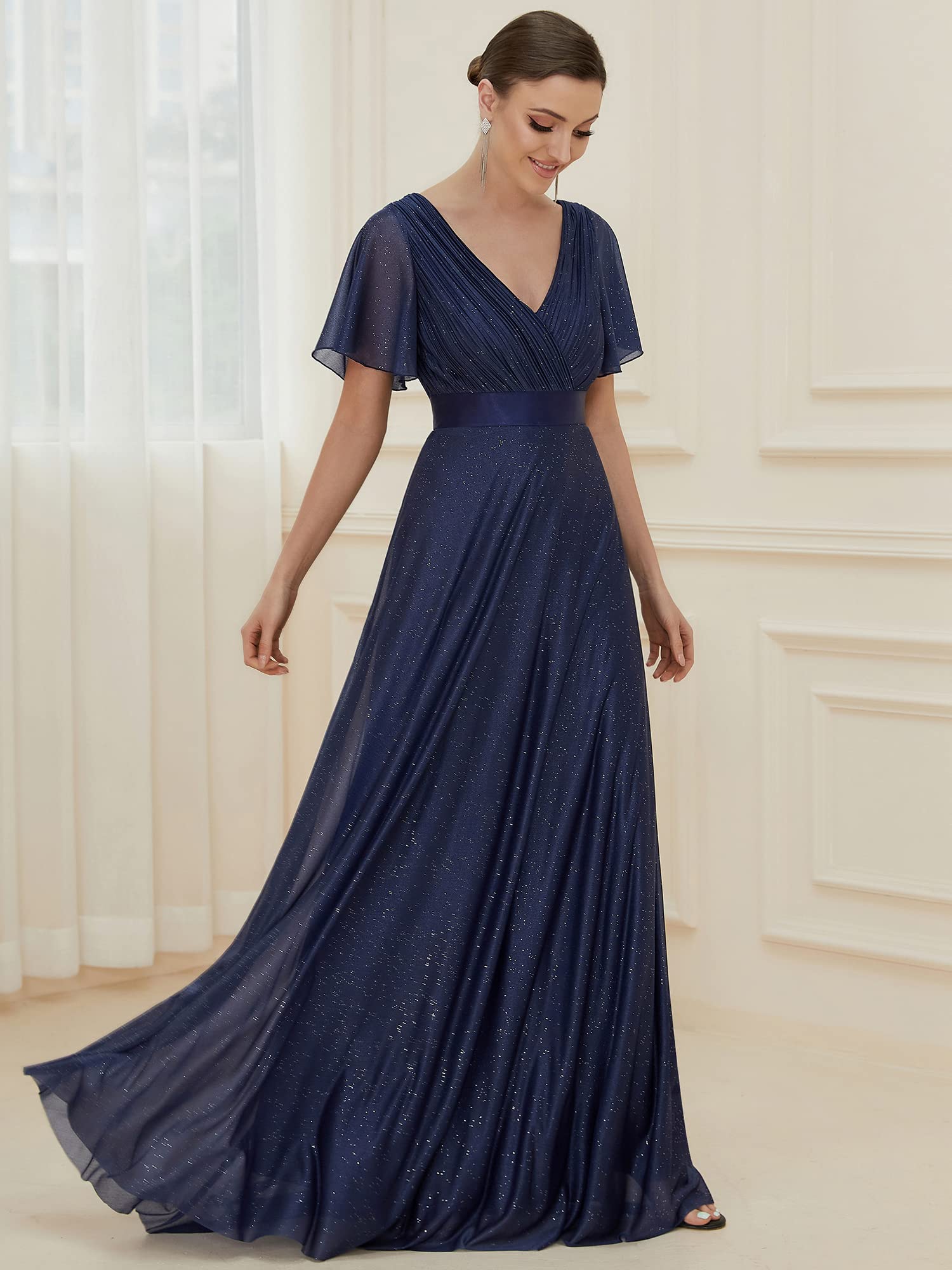 Ever-Pretty Women's V-Neck Short Sleeve A-Line Glitter Evening Dress 50159 - Perfect for Prom, Cocktail Parties & Formal Events