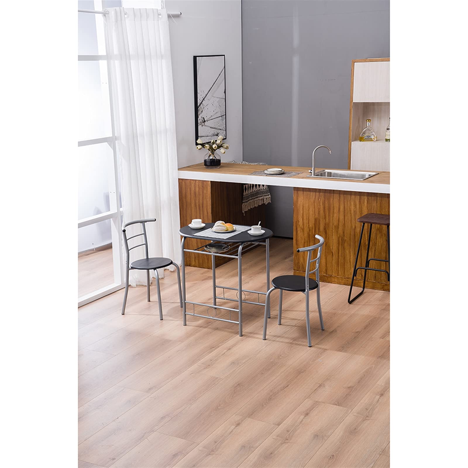 GT2-LY Breakfast Table Set with 2 Chairs - Compact Dining Table for Small Spaces, Kitchen, Game Room & Apartment - Modern Black Finish for Home & Office Use
