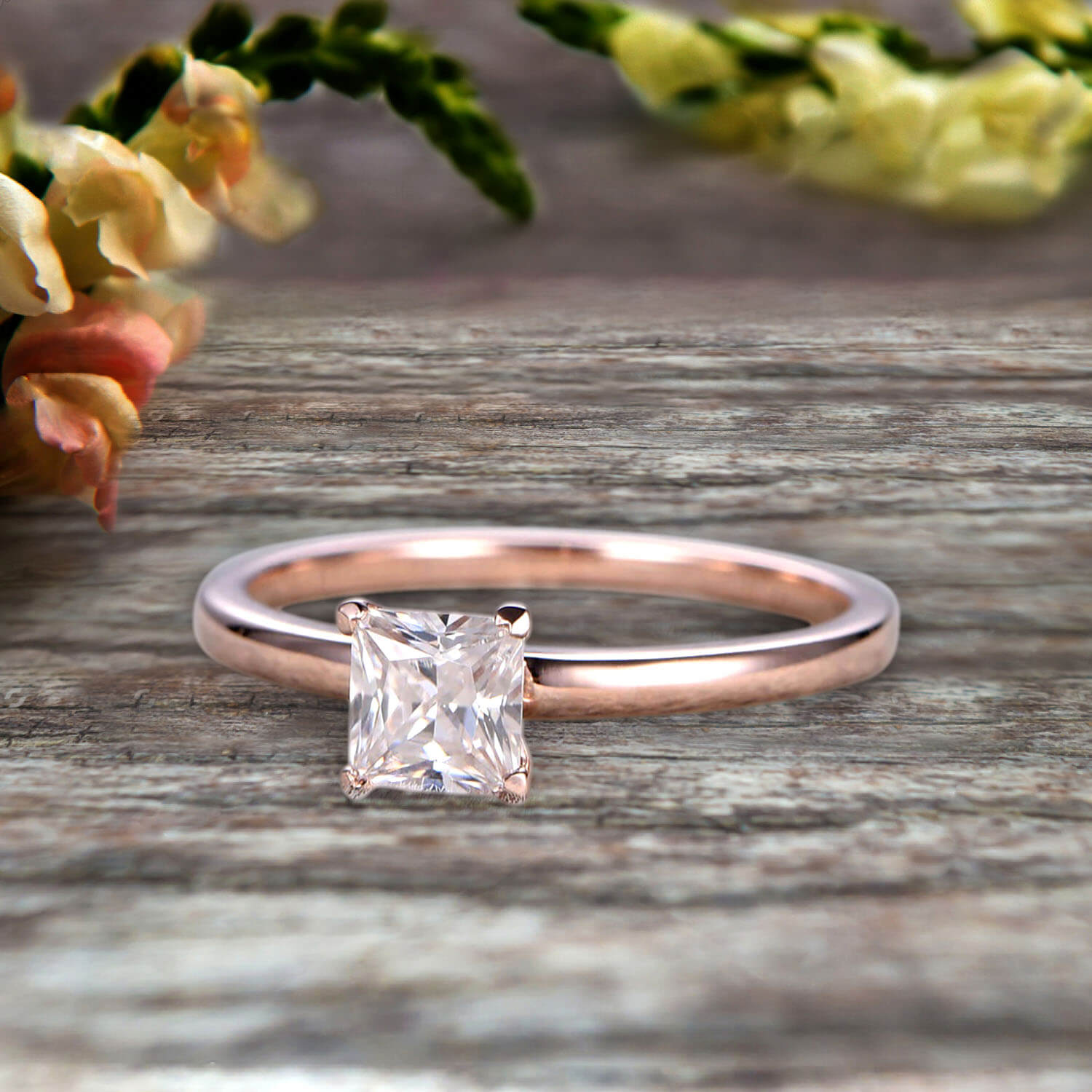 1.00 Carat Princess Cut Moissanite Solitaire Engagement Ring in 10k Rose Gold - Perfect for Proposals, Weddings & Anniversary Gifts