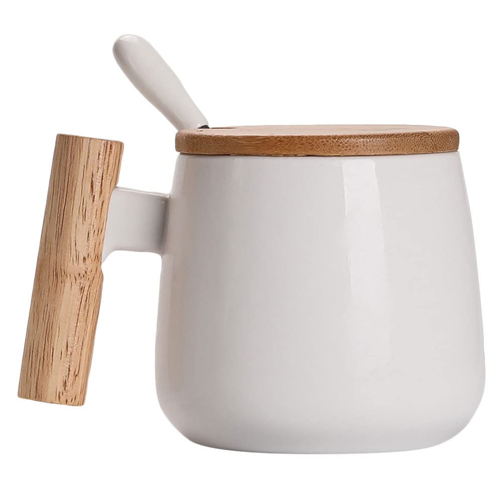NUOBESTY Ceramic Coffee Mug with Wooden Lid & Spoon - 12oz Handmade Tea Cup for Home, Office, Christmas Gift - Perfect for Hot Coffee, Milk Tea, and Relaxing Moments