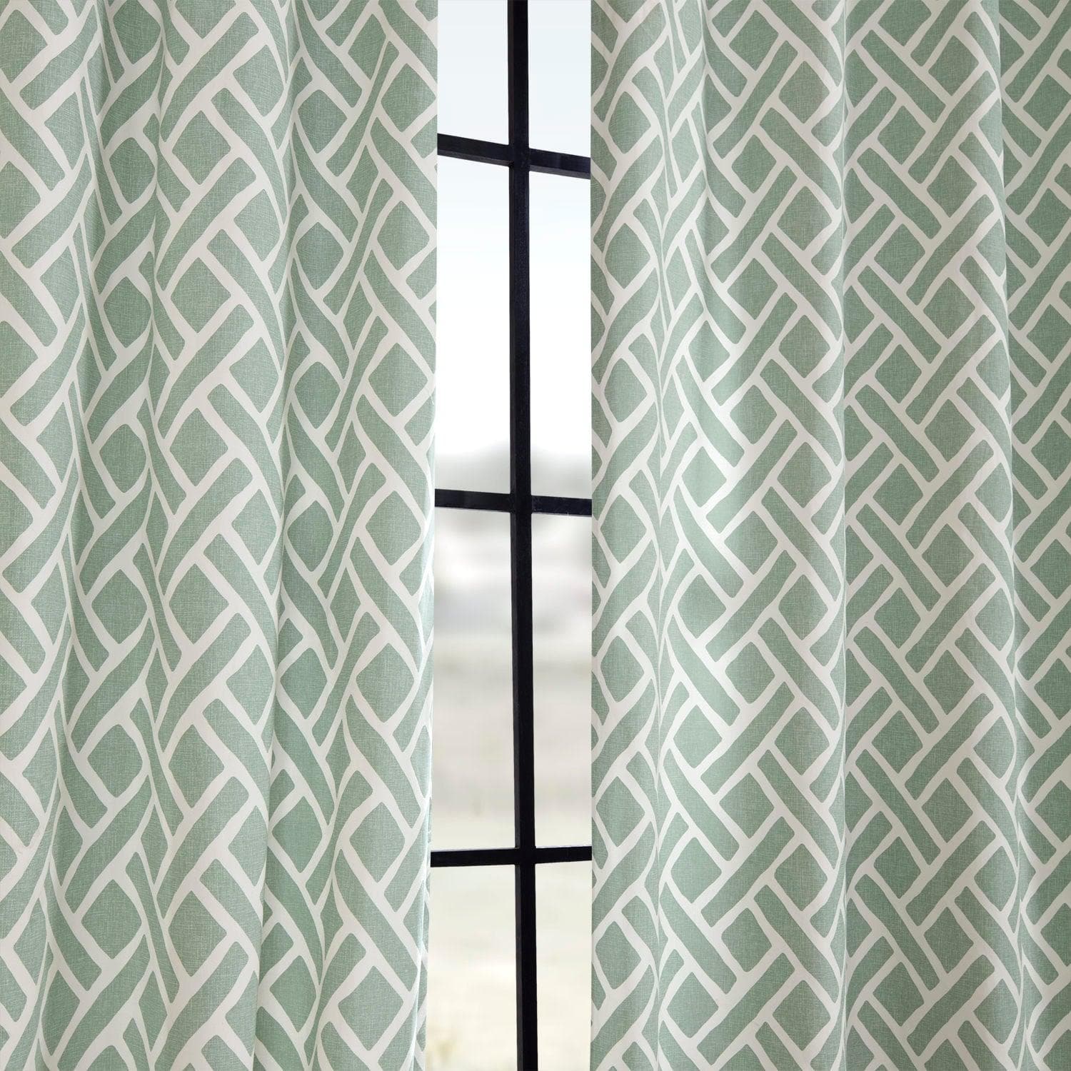 Martinique Aqua Geometric Printed Cotton Custom Curtains - Premium Window Treatment for Living Room, Bedroom & Home Decor