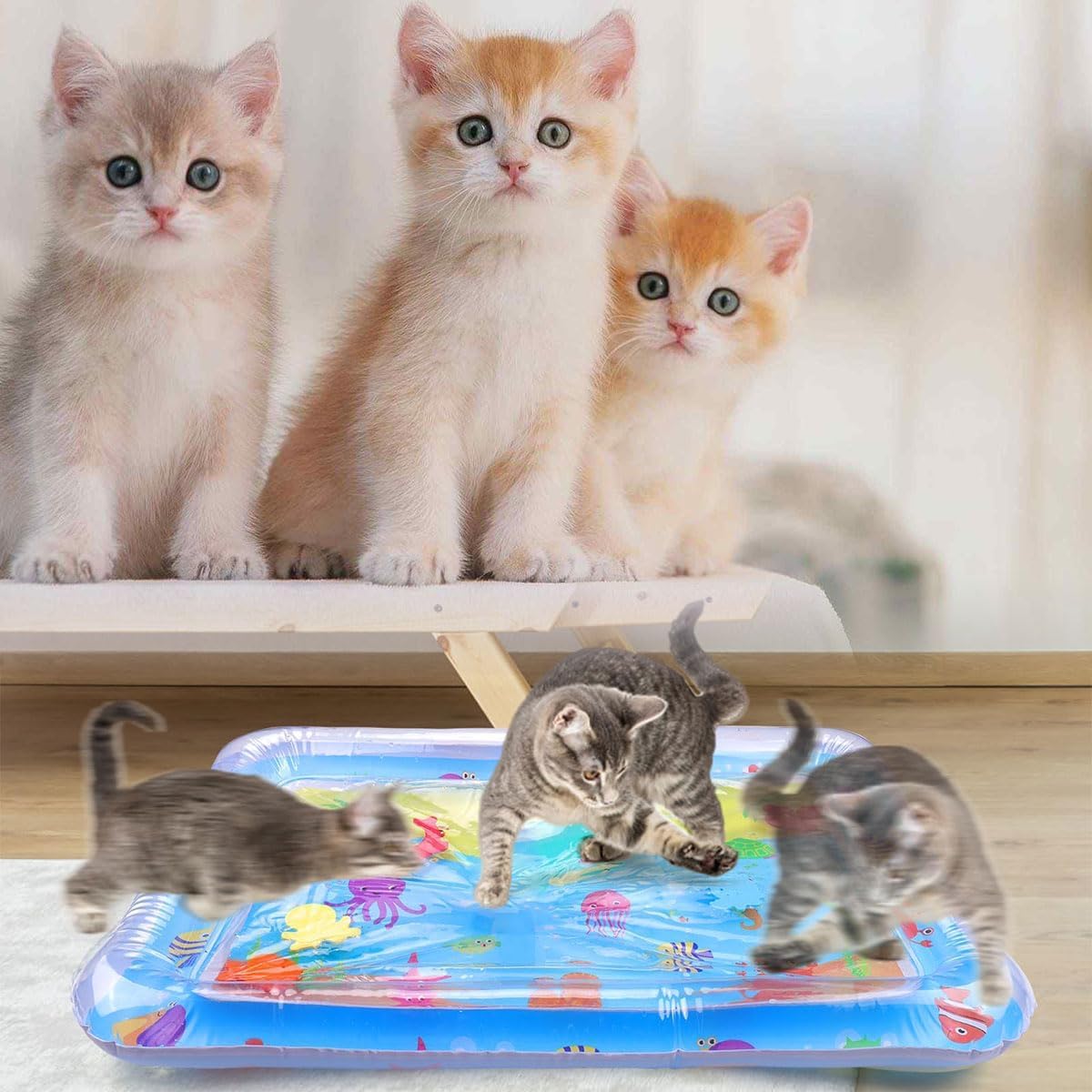 Interactive Water Play Mat for Cats - Sensory Water Pad with Toy Fish, Thick Hairtail Design - Fun Pet Game for Indoor Cats - Perfect for Playtime & Exercise (Tropical Fish Theme) - Great for Boredom Relief & Mental Stimulation