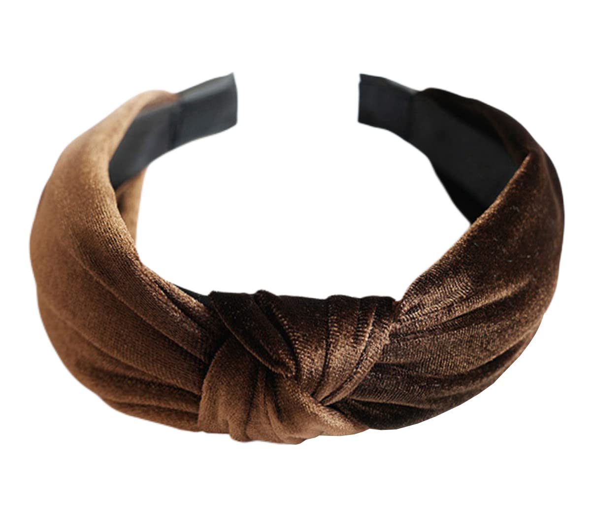 Scicent Knotted Velvet Headbands for Women - Wide Turban Hair Hoops & Top Knot Bands in Dark Coffee | Perfect for Workouts, Yoga, and Everyday Styling