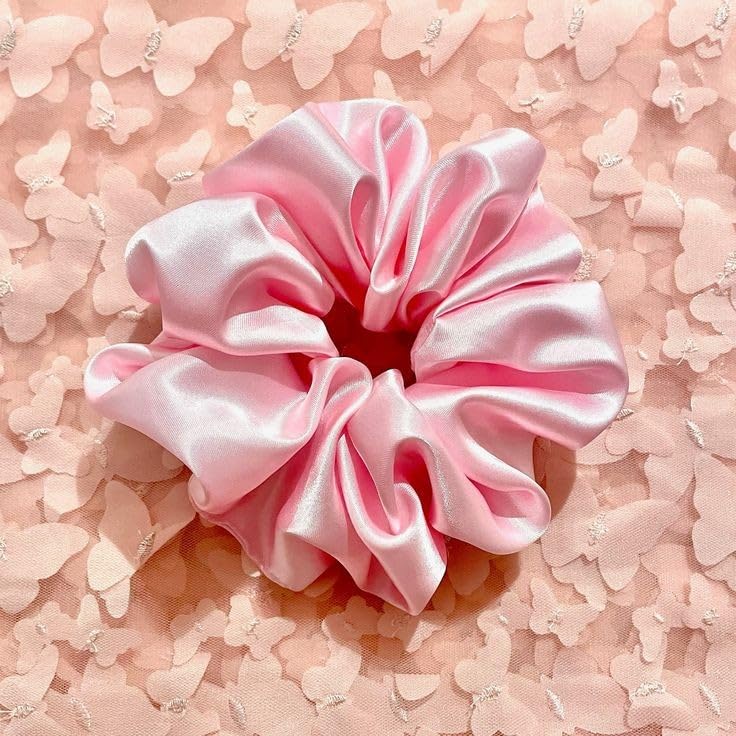 SNEH 4-Pack Satin Silk Hair Scrunchies - Premium Ponytail Holders & Hair Volumizer Set for Women & Girls (Pink) - Perfect for Work, Gym, Travel & Everyday Styling