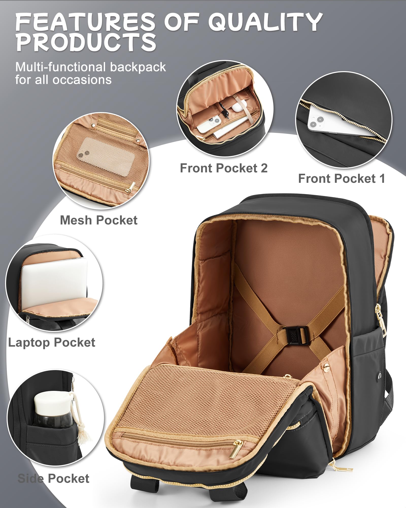 Black Travel Backpack for Women - FAA Approved Carry On Backpack, Small Personal Item Bag with Laptop Compartment | Perfect for Airplane Travel, Work Commute & Teacher Use