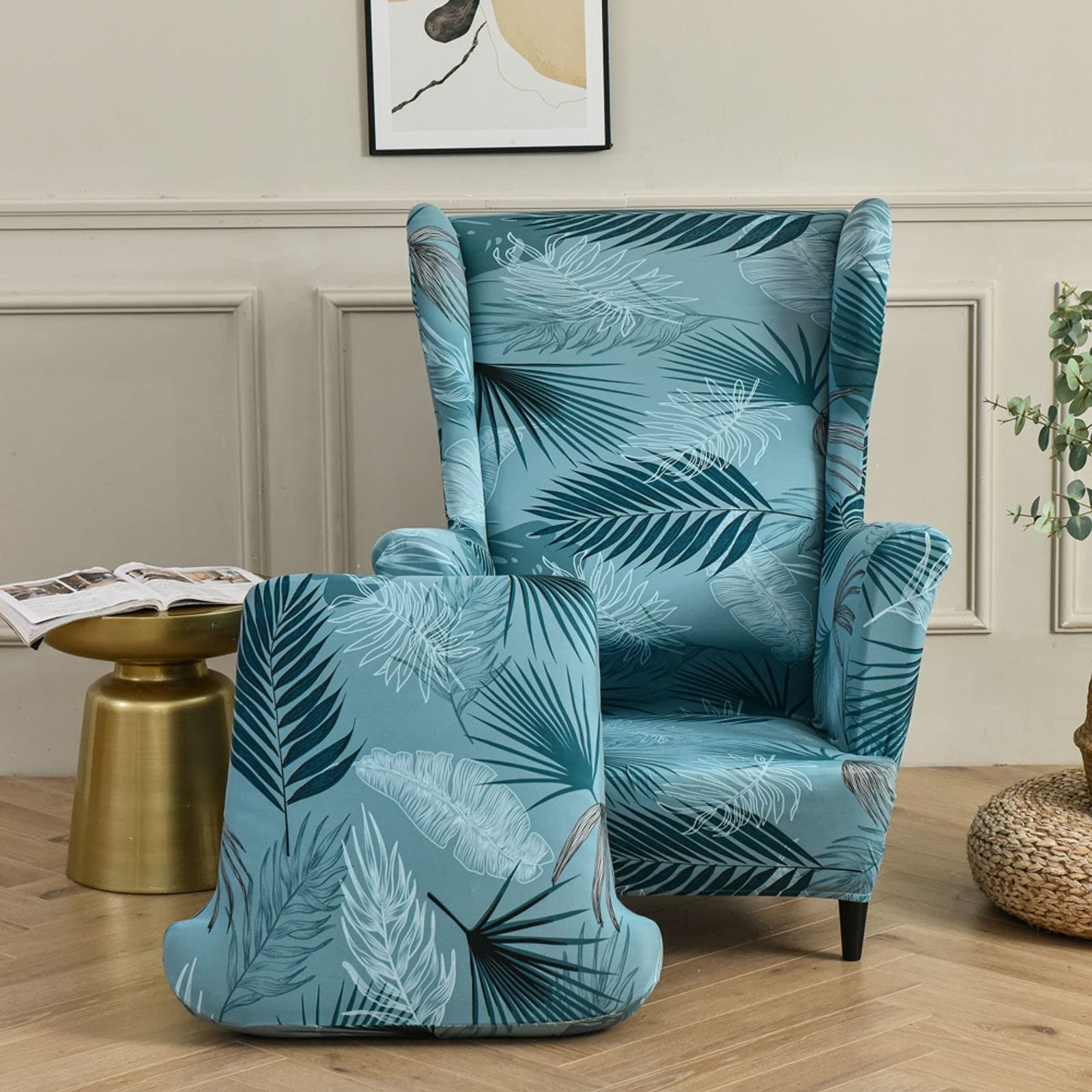 2-Piece Stretch Wing Chair Slipcover - Printed Spandex Armchair Cover, Soft Elastic Wingback Chair Slipcovers for Living Room, Kids Room & Office - Perfect for Home Decor, Furniture Protection & Style Upgrade