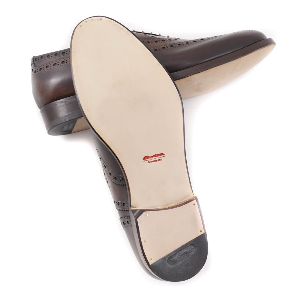 Santoni Wingtip Brogue Shoes for Men - Genuine Leather Oxford Dress Shoes in Antiqued Brown - Perfect for Business, Weddings & Formal Occasions
