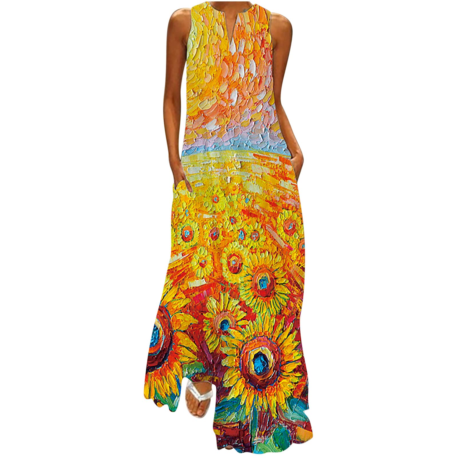 TIFZHADIAO Women's Summer Casual Sleeveless Maxi Dress - Boho Loose Beach Party Tank Dress for Vacation, Outdoor Events & Daily Wear